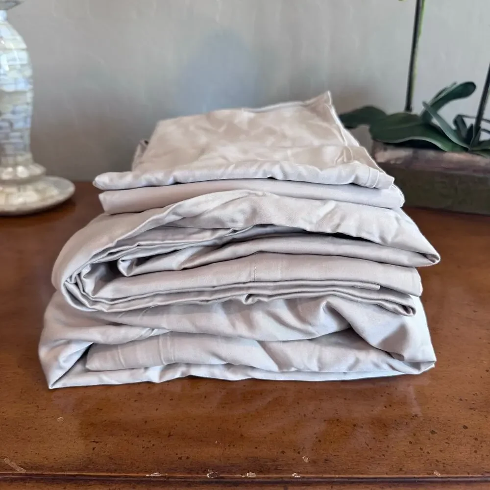 Quince Organic Bamboo Viscose Queen Sheet Set Sand Tan Queen 4 Pc NWOT